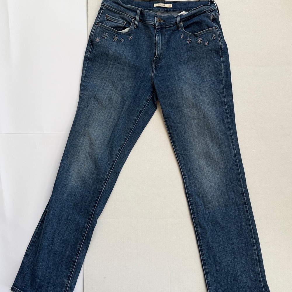 Levis Jeans 505 Straight Style Embroidered Floral Pockets Denim Blue size 30